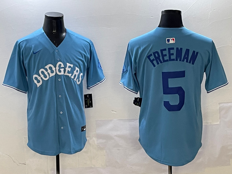 Men's Los Angeles Dodgers Freddie Freeman #5 Light Blue Jersey